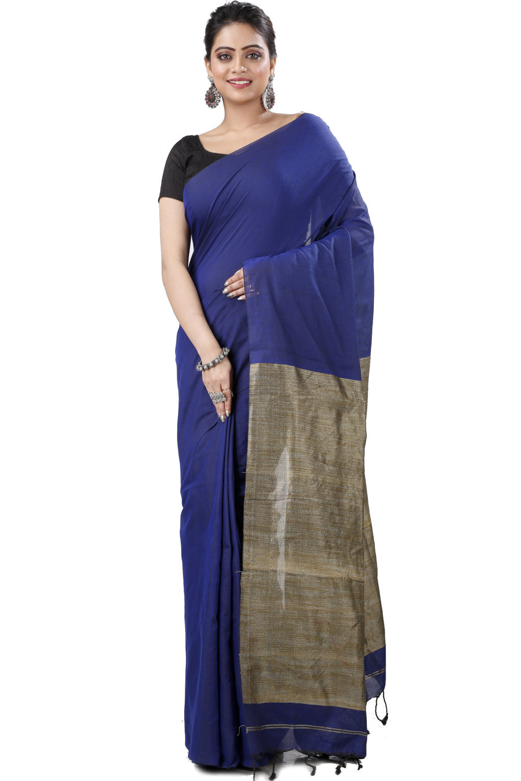 Blue Pure Cotton Kesh Than Hand Loom Saree (5233)